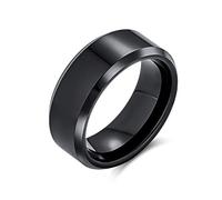 Bling Jewelry Semplice Semplice Bordo Smussato Nero Coppie Titanium Wedding Band Anello Per Gli Uomini Per Le Donne Comfort Fit 8Mm