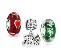 Bling Jewelry Set Di 3 Parole Merry Christmas Fiocchi Di Neve Cuori .925 Charm In Argento Sterling Per Braccialetto Europeo Per Adolescenti Per Donne