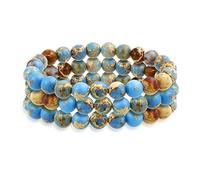 Bling Jewelry Set Di 3 Plain Impilare Rotondo Beige Marrone Blu Terra Tono Jasper Pietra Palla Perlina Impilabile Braccialetto Stretch Per Le Donne Adolescenti Per Gli Uomini 8Mm