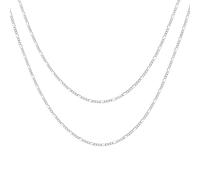 Bling Jewelry Set di Due Collane Unisex Sottile Leggero 1,5MM Forte Solido .925 Argento Sterling Catena Maglia Figaro per Uomo Donna 20 e 24 Pollici