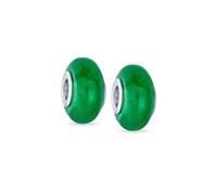 Bling Jewelry Set di due distanziatori di giada verde tinta perline ciondolo perline per donna in argento sterling .925 adatto per bracciale europeo