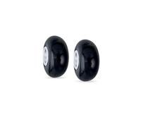 Bling Jewelry Set Di Due Distanziatori Rotondi In Vetro Di Murano Nero Solido Con Anima In Argento Sterling .925 Adatti Per Braccialetti Con Charm Europei Per Donne E Adolescenti