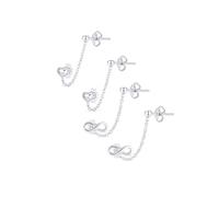 Bling Jewelry Set di Due Orecchini a Nodo d'Amore Simbolo dell'Infinito Mini Cuore Doppio Piercing Cartilagine Lobo dell'Orecchio Elica Catena & Orecchino a Perno per Donne in Argento Sterling .925