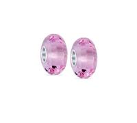 Bling Jewelry Set Di Due Perline Charm Sfaccettate In Vetro Di Murano Traslucido Rosa Per Donne E Adolescenti Adatte A Bracciali Europei In Argento Sterling .925