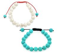 Set Di Due Unisex Pietra Preziosa Blu Turchese Bianco Howlite Shamballa Ispirato Impilabile 10MM Bead Bracelet Western Gioielli Per Le Donne Uomini Corda Rossa Regolabile