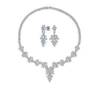 Bling Jewelry Set di gioielli da sposa stile Art Deco stile vintage marquise foglia stella cubica zirconi AAA CZ collana girocollo a V e orecchini pendenti a lampadario per donne matrimonio concorso