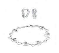 Bling Jewelry Set Di Gioielli Romantico Con Bracciale Multi-Cuore Con Zirconi Cubici E Orecchini A Cerchio Abbraccianti A Cuore Aperto Per Donne Placcato Argento