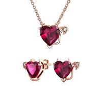 Bling Jewelry Set di gioielli romantico con collana a cuore diavolo in zirconia cubica rossa AAA CZ, orecchini a perno e ciondolo per donne e adolescenti, placcato oro rosa in argento sterling .925.