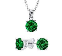 Bling Jewelry Set di Orecchini a Pendente e Punto Luce Semplice e Delicato con Solitario Rotondo da 2CT Verde, Zirconia Cubica Simulata Smeraldo, Placcato Rodio, Argento Sterling .925, 18 Pollici
