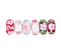 Bling Jewelry Set Misto Di 6 Bundle .925 Sterling Silver Core Translucent Shades Of Red Pink Flower Rose Floral Murano Glass Charm Bead Spacer Si Adatta Al Braccialetto Europeo Per Le Donne Teen