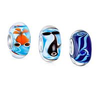 Bling Jewelry Set Misto Nautico Bundle .925 Sterling Silver Core Translucent Multi Color Murano Glass Gold Fish Whale Waves Charm Bead Spacer Adatto A Bracciale Europeo Per Donne Teen