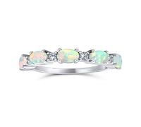 Bling Jewelry Sottile Accento Di CZ Impilabile 1/2 Eternity Oval White Created Opale Band Ring Per Donne .925 Argento 1MM Band October Birthstone