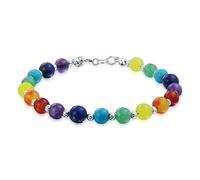 Bling Jewelry Spirituale Multicolor colorato guarigione Gemstone Yoga perline filo Chakra bracciali meditazione relax per le donne Teen .925 Sterling Silver Bead Lobster Clasp 7 Inch