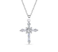 Bling Jewelry Sposa Stile Vintage Delicato Marquise AAA Cubic Zirconia Ciondolo Croce Religiosa Collana Per Donne Adolescenti .925 Sterling Argento
