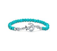 Bling Jewelry Stackable Stabilizzato Blu Turchese Filo Perline Palla Stretch Nauticol Corda Barca Ancora Bracciale Per Le Donne Gli Uomini In Acciaio Inox Tono Argento