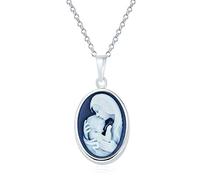 Stile Classico Antico Blu Bianco Intagliato Ovale Semplice Incorniciato Lady Vittoriana Ritratto Madre E Figlio Cameo Collana Per Donne Moglie .925 Sterling Argento