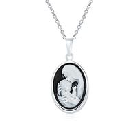 Bling Jewelry Stile Classico Antico Nero Bianco Intagliato Ovale Semplice Incorniciato Lady Vittoriana Ritratto Madre E Figlio Cameo Collana Per Donne Moglie .925 Sterling Argento