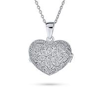 Bling Jewelry Stile Vintage Filigrana Fiore Aromaterapia Olio Essenziale Profumo Diffusore Keepsake Foto Forma Cuore Collana Ciondolo Per Le Donne Adolescenti .925 Sterling Silver
