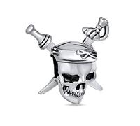 Teschio Pirata Dei Caraibi Di Halloween E Spade Incrociate Perlina Charm Per Donne Per Adolescenti Argento 925 Ossidato Adatto A Bracciale Europeo