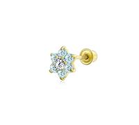 Bling Jewelry Tiny Aqua Blue Cubic Zirconia Fiore Elica Cartilagine Orecchio Lobo Piercing Daith CZ 1 Pezzo Orecchino Per Le Donne Adolescenti Oro Reale 14K Vite Indietro