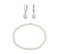 Bling Jewelry Tradizionale Collana Di Perle Coltivate D'Acqua Dolce Annodate A Mano Da Sposa Bianca 6MM Lunga 18 Pollici & Orecchini Pendenti A Goccia 8MM Set Di Gioielli In Argento Sterling .925