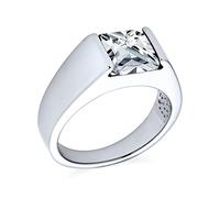 Bling Jewelry Tradizionale Unisex Personalizza Anello di Fidanzamento da Uomo con Solitario Quadrato Taglio Principessa 3CT AAA CZ Anello Mignolo Placcato Argento per Uomo Personalizzabile