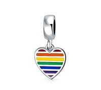 Bling Jewelry Unisex .925 Argento Sterling Ispirazione Simbolo Diritti Lgbtq Disco Arcobaleno Cuore Pendente Perline Charm Inciso Personalizzato