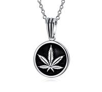 Bling Jewelry Unisex Retro Hemp Fimble Pot Cannabis Marijuana Foglia Medaglioni Collana Ciondolo Occidentale Gioielli Per Donne Uomo Ossidato .925 Argento Con Catena