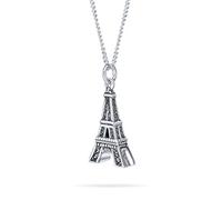 Bling Jewelry Vacanza Francese CZ Accent Dangling Parigi Francia Torre Eiffel Collana Pendente Per Donne Adolescenti Argento Sterling .925 Ossidato