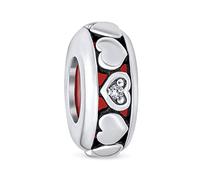 Bling Jewelry Valentine Lovers Eternity Cuori In Gomma Centro Distanziatore Stopper Bead Charm Per Donne Fidanzata Per Adolescente Ossidato .925 Argento Adatto A Bracciale Europeo