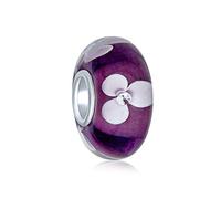 Bling Jewelry Vetro Di Murano .925 Argento Sterling Nucleo Floreale Bianco Lavanda Fiore Viola Distanziale Charm Perline Adatto A Braccialetto Europeo Per Donne Adolescenti