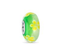 Vetro Di Murano .925 Argento Sterling Nucleo Floreale Giallo Verde Ibisco Fiore Perlina Distanziatore Si Adatta Bracciale Europeo Per Le Donne Teen