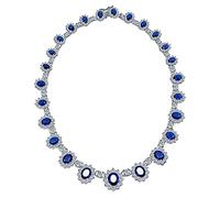 Bling Jewelry Vintage Antique Style Bridal Oval Crown Halo AAA CZ Royal Blue Sapphire Simulazione Collana Statement, Matrimonio Donna Placcato Argento