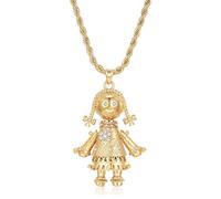 Bling King London - Collana con ciondolo a forma di bambola di pezza 3D in oro e argento da 5 mm con pietre, placcata oro e argento PVD, 24-Inch, Ottone, Nessuna pietra preziosa