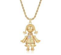 Bling King London - Collana con ciondolo a forma di bambola di pezza 3D in oro e argento da 5 mm con pietre, placcata oro e argento PVD, 24-Inch, Ottone, Nessuna pietra preziosa