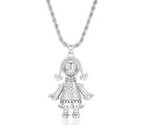 Bling King London - Collana con ciondolo a forma di bambola di pezza 3D in oro e argento da 5 mm con pietre, placcata oro e argento PVD, 24-Inch, Ottone, Nessuna pietra preziosa