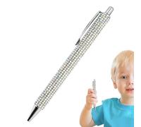 Bling Metal Pens - Rhinestone Ballpoint Pen 13.8cm Retractable GlitterPen | Crystal Encrusted Luxury Writing Pen Set | Leather Style Grip Smooth Ink Flow | Girls Students Office Gift Use Daily