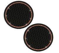 Bling - Set di 2 sottobicchieri per auto, in silicone, con strass, con brillantini, antiscivolo, per auto, da donna, con diamanti rosa