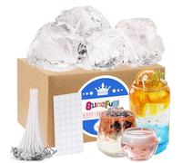 Blingfun Cera in Gel per Fare Candele - 4 Barattoli di Cera Gel, 50 Stoppini + 50 Adesivi - Kit per Candele Artigianali Profumate Fai da Te - Ideale per Creare Candele Trasparenti e Decorare