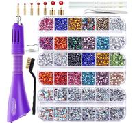 BLINGINBOX Hotfix Strass Applicatore Strumento per Artigianato Vestiti, Hot Fix Strass Applicatore Set Penna Ferro Bedazzler Kit con 6000PCS Cristalli Rotondi Gemme per Scarpe, Set da 2., 18x3x3cm