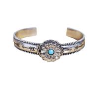 BlingNook Braccialetto in argento massiccio con fiore bohémien, per uomini, turchese impilabile con piccole parole, stile boho, non si ossida, gioielli per coppie, idea regalo retrò, One Size, Lega