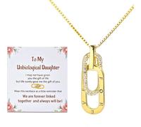 BlingNook Collana a cerchio S925 per figlia non biologica, con scritta "We are Forever Linked Together", collana regolabile per mia figlia, Adjustable, Rame, Zirconia cubica
