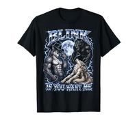 Blink If You Want Me Funny Alpha Wolf Meme Bootleg Y2K Maglietta