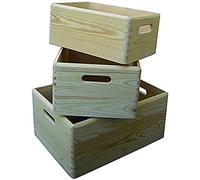 SET KIT 3 PEZZI CASSE SCATOLE CASSETTE IN LEGNO DI PINO PORTAOGGETTI PORTATUTTO