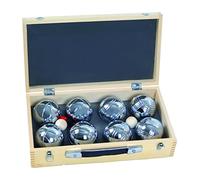 Set 8 bocce petanca in box di legno con pallini e misuratore
