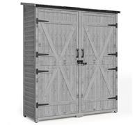 Blishom Casetta da Giardino Porta Attrezzi, Porta Attrezzi da Esterno,con 2 Porte,con ripiani regolabili e piano inclinato,140 x 50 x 162CM,Grigio