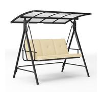 Blishom Dondolo da Giardino 3 Posti,Dondolo da Esterno con Tettuccio Parasole Regolabile,Impermeabile, Funzione Inclinabile e Letto, Assemblaggio Semplice, Beige
