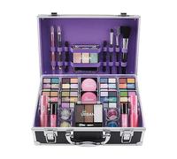 Bliss Beauty Case con Prodotti per il Trucco Vegani - Beauty Case con Ombretto, Fard, Rossetto, Cera e Polvere per Sopracciglia, Pennelli - Organizzatore per Makeup Case con Cornice in Alluminio