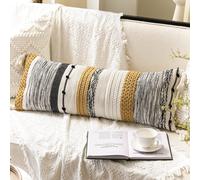 BlissBlush Copricuscino Decorativo Lombare 14x36 Boho Cuscino Lungo per Letto Federa per Cuscino da Fattoria Beige Senape per Essere