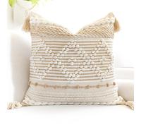 BlissBlush Cream White Boho Throw Pillow Cover 20X20 Boho Woven Textu